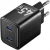 Vention FEFB0-EU cargador rápido de CA de interior 45W 2× USB-C — para smartphone, portátil, tablet, smartwatch, auriculares (negro)