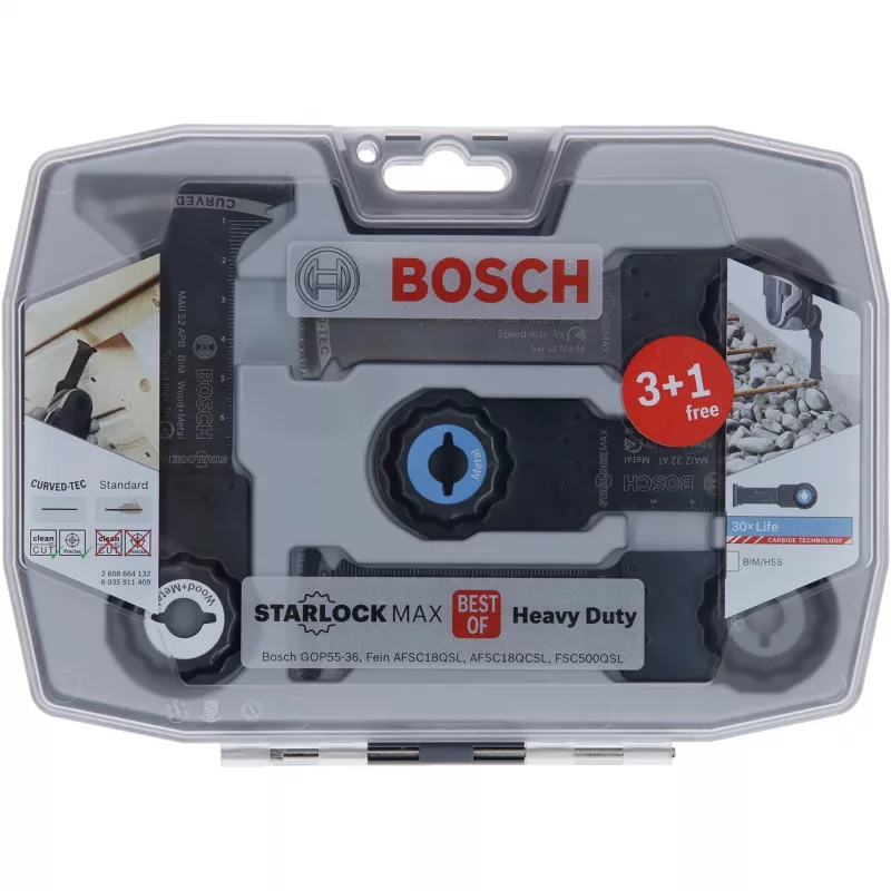 Bosch Starlock Best of Heavy Duty Sets, 4 piezas, set de hojas, metal, madera, negro, caja