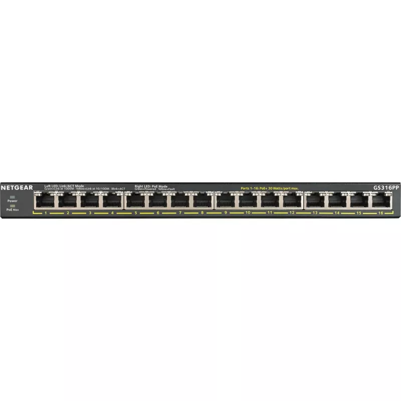 NETGEAR GS316P Unmanaged Gigabit Ethernet (10/100/1000) Power over Ethernet (PoE) Negro