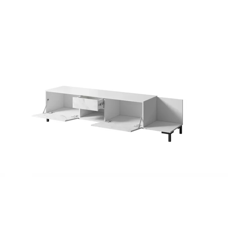Mueble de TV Cama Meble MARMO 2D1S1K, 195x40x47,5 cm, blanco mate/superficie superior blanco mármol