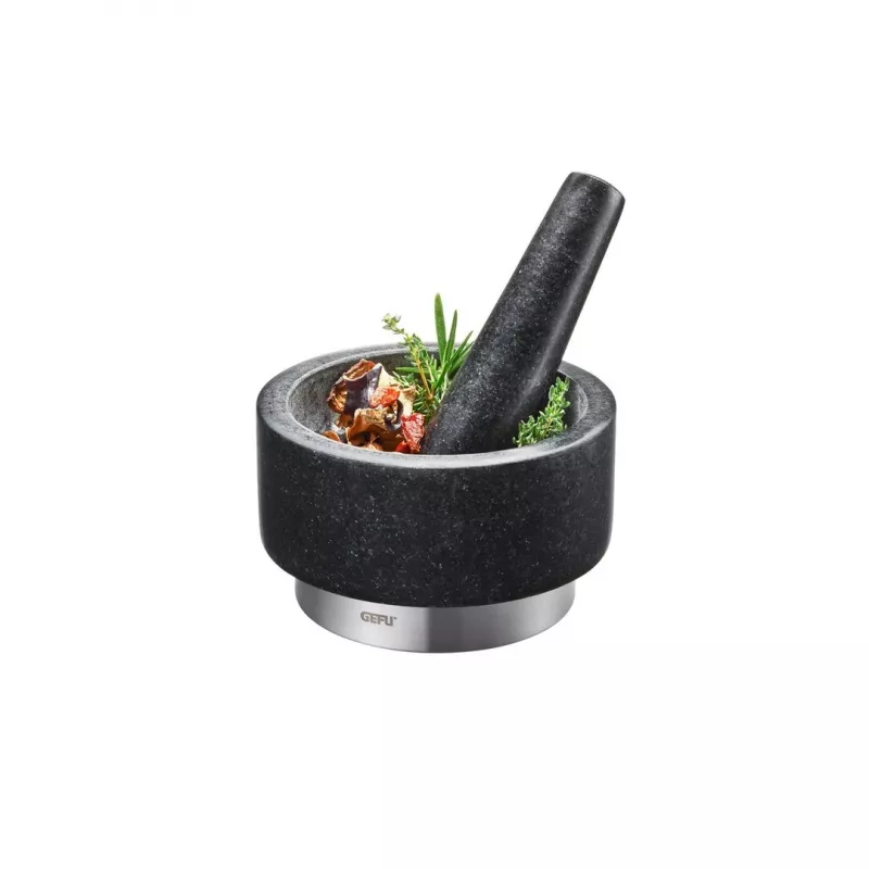 Mortero GEFU 35300 negro acero inoxidable granito 14 cm