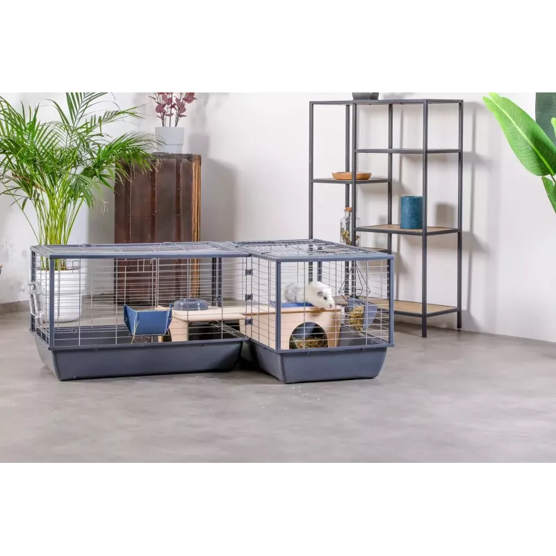 Jaula para conejos de interior ZOLUX Neolife Connect 101,5×54×51 cm – estructura metálica, base de plástico, gris