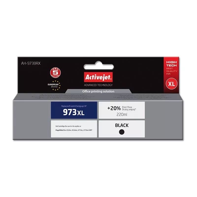 Tinta Activejet AH-973BRX (compatible con HP 973XL L0S07AE; Premium; 220 ml; negro)