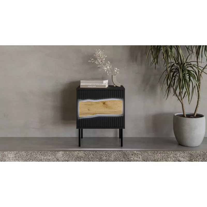 Mesita de noche Cama INSERTO, 2 uds., 50x40x61.5 cm, negro + LED
