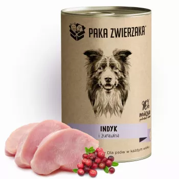 Comida húmeda para perros PAKA ZWIERZAKA pavo y arándanos rojos, lata de 400 g, monoproteica, sin gluten ni soja