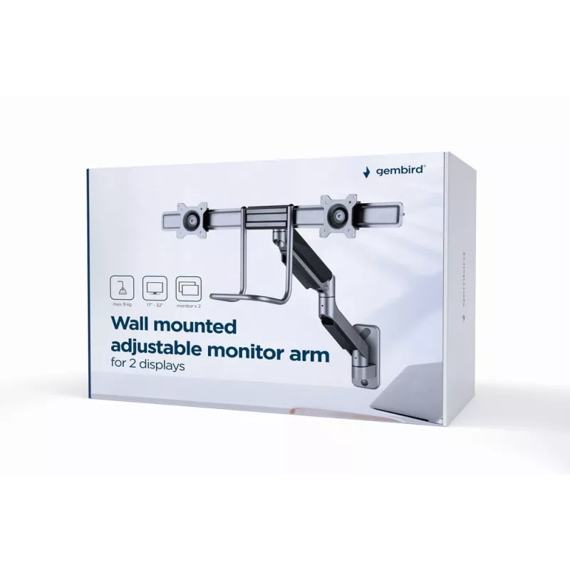 Soporte de pared ajustable Gembird para 2 pantallas 17
