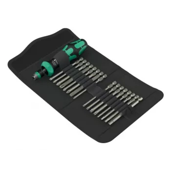 Set de herramientas manuales Wera Kraftform Kompakt 60 RA-R 1, set de destornilladores y puntas de 17 piezas, mango de carraca compacto