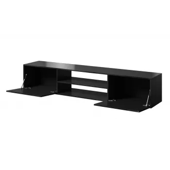 Mueble de TV Cama Meble SLIDE 200K — 200x40x37 cm, negro brillante, tablero de partículas superior