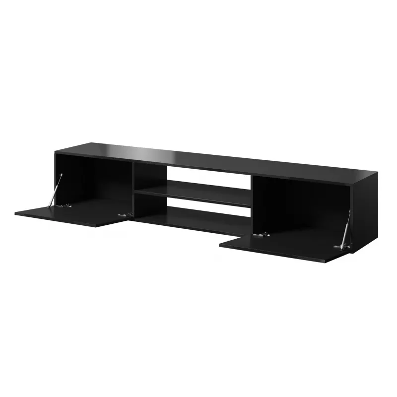 Mueble de TV Cama Meble SLIDE 200K — 200x40x37 cm, negro brillante, tablero de partículas superior