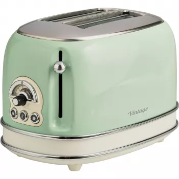 Tostadora Ariete 155 Design de 2 ranuras con cestillos para sándwich, 6 niveles de tostado, 810 W, carcasa de acero inoxidable, bandeja recogemigas extraíble, verde pastel