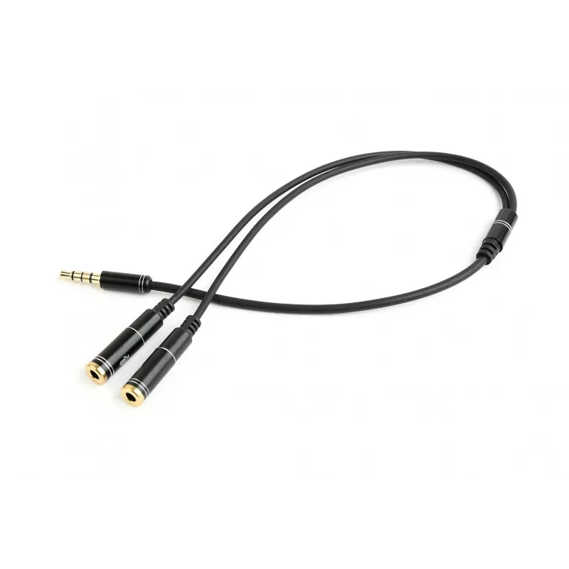 Adaptador de audio Gembird CCA-417M, macho de 3,5 mm de 4 pines a 2x hembra de 3,5 mm, 0,2 m, negro