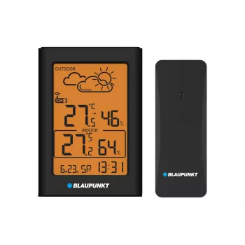 Estación meteorológica BLAUPUNKT WS15BK negra — monitorización de temperatura y humedad interior/exterior
