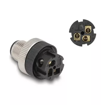 Conector M12 codificación A 3 polos macho DeLOCK 60566 conexión por tornillo negro
