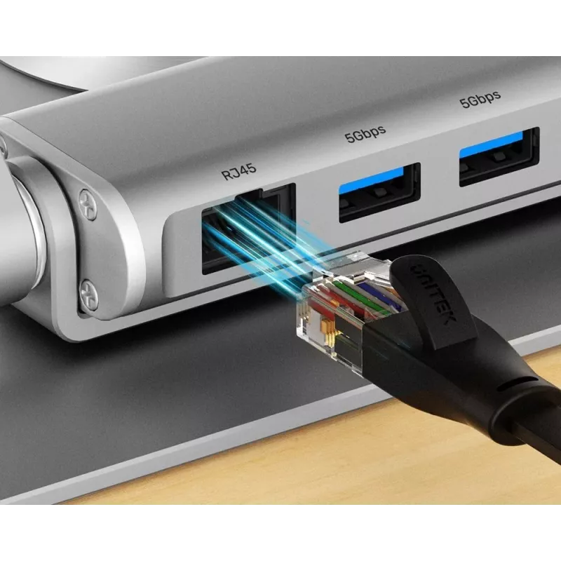 Soporte para portátil Unitek D1109B01 — soporte ajustable de aluminio con USB-C HDMI 4K PD 100W extraíble, 2x USB-A, RJ-45, para hasta 17