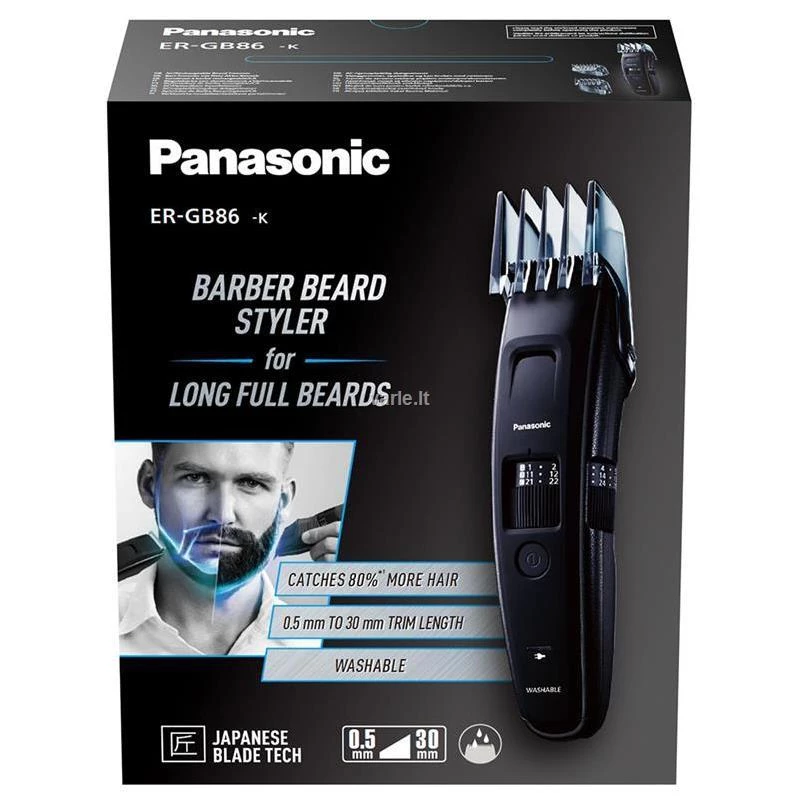 Panasonic | Recortadora de barba | ER-GB86-K503 | Inalámbrica | Número de ajustes de longitud 57 | Precisión de ajuste 0,5 mm | Negro