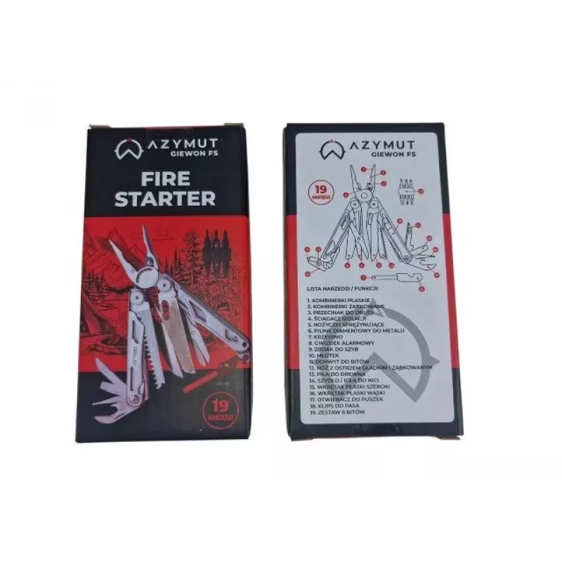 Multitool AZYMUT Giewon FS Fire Starter multiusos con 19 herramientas, piedra de fuego, silbato, funda de cinturón (H2038A)