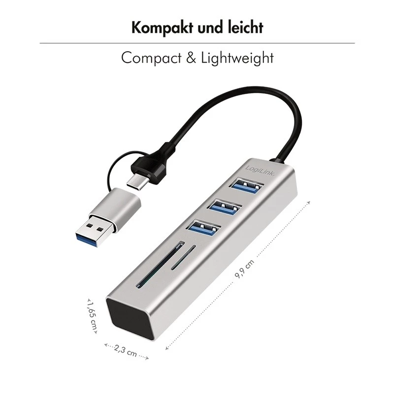 Hub USB 3.0 USB-A, ranura SD/microSD, 2 en 1