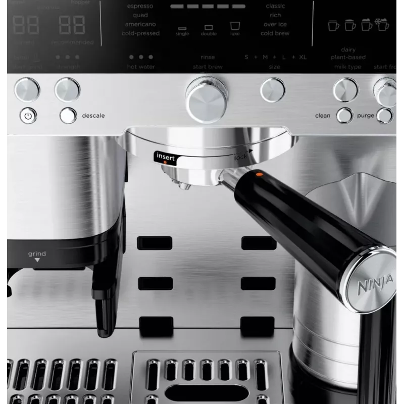 Cafetera espresso Ninja ES601EU — depósito de agua de 2 L, capacidad de 1 taza, negra/acero inoxidable