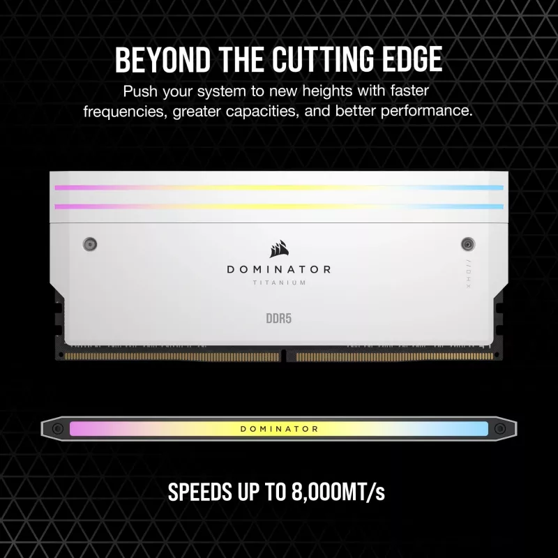 CORSAIR DOMINATOR TITANIUM RGB 96GB 2x48GB DDR5 6400MT/s DIMM Unbuffered 32-40-40-84 Std PMIC XMP 3.0 disipador blanco 1,4V