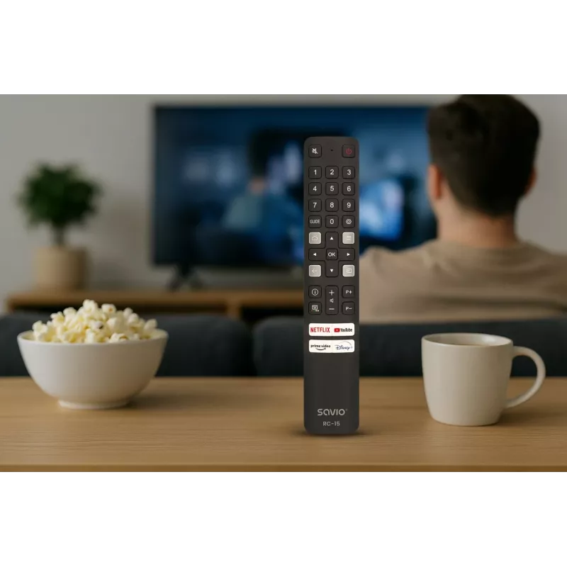 Mando a distancia universal SAVIO RC-15 para TCL SMART TV, IR inalámbrico, negro, alcance 10 m