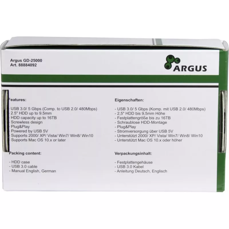Carcasa HDD Argus GD-25000, USB 3.0, transparente