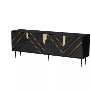 Cómoda cama meble Cama 4D MOUNTAIN 204x40x72 cm — negro y dorado, MDF/tablero de partículas