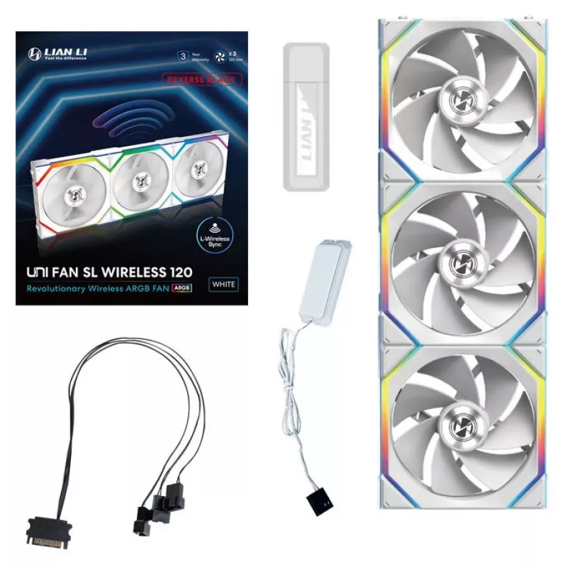 Ventilador Lian Li UNI FAN SL Wireless 120 ARGB Reverse Blade Blanco pack de 3