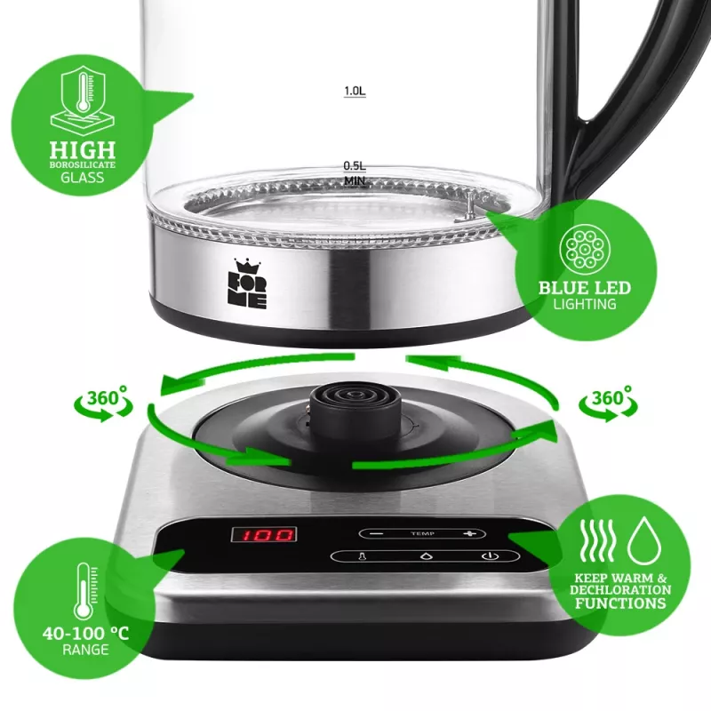 Hervidor eléctrico Forme FKG-1017 1,7 l 2200 W negro