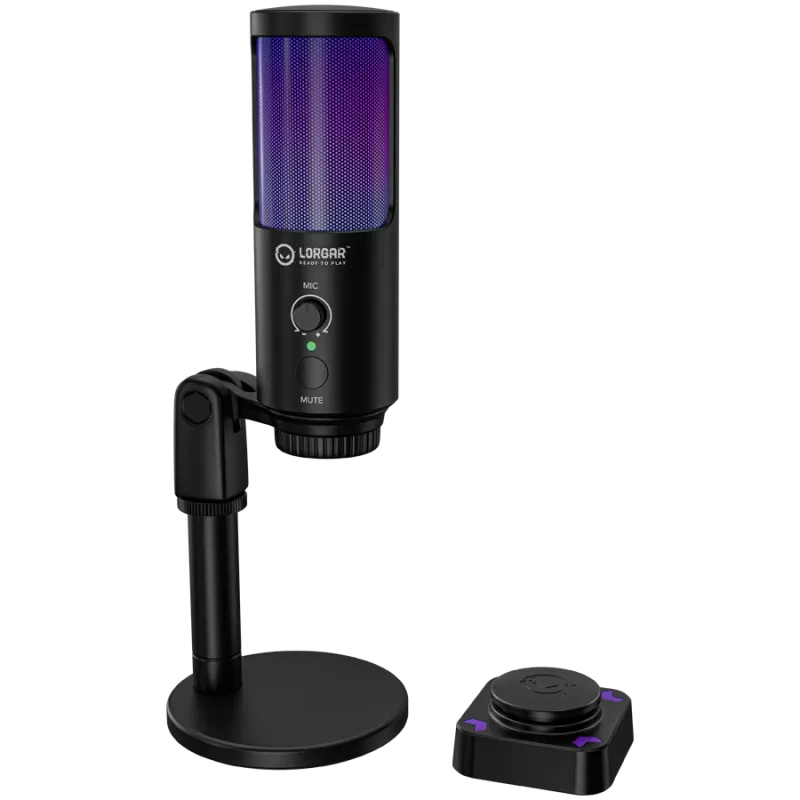 LORGAR SMP40, micrófono RGB con botón de silencio externo y soporte de metal, negro