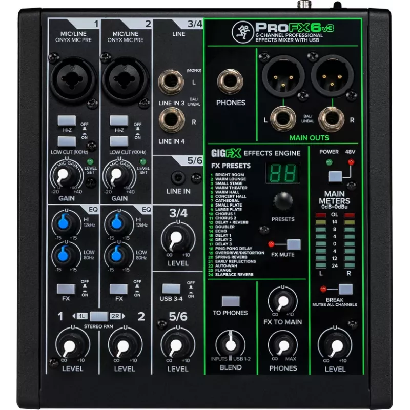 Mezclador Mackie ProFX6v3 mezclador analógico compacto de 6 canales con interfaz USB