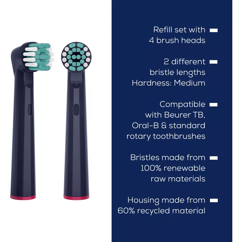 Beurer TB Clean Eco Green Planet cabezales de cepillo, azul oscuro, pack de 4