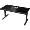 Mesa gaming de altura ajustable con doble motor, función sentado/de pie, caja de PC integrada, cargador inalámbrico, iluminación RGB, panel de control y puertos USB, tablero de vidrio templado, negro.
