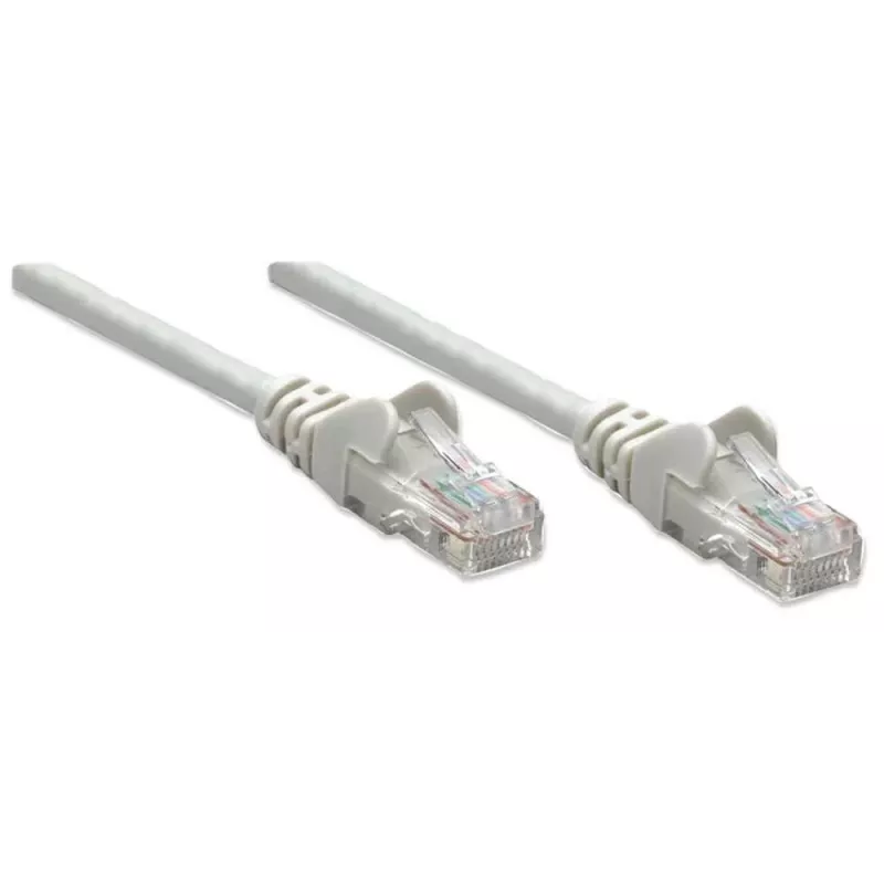 Cable de red de parcheo Intellinet, Cat6, 1 m, gris, CCA, U/UTP, PVC, RJ45, contactos dorados, snagless, con protección antiacodamiento, garantía de por vida