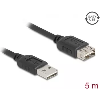 Cable alargador USB-A a USB-A DELOCK 81515 USB 2.0, 5 m, negro, contactos dorados