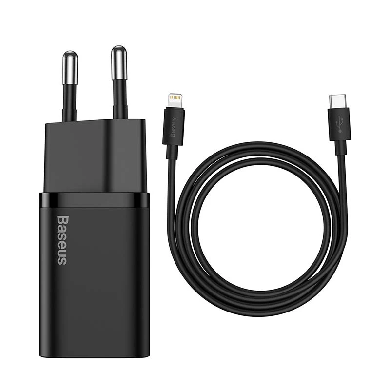 Cargador rápido Baseus Super Si 1C 20W con cable USB-C para Lightning 1m (negro)