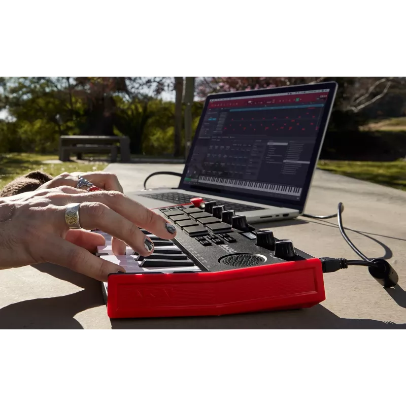 Akai MPK Mini Play MK3 teclado controlador MIDI con controlador de pads, USB, negro/rojo