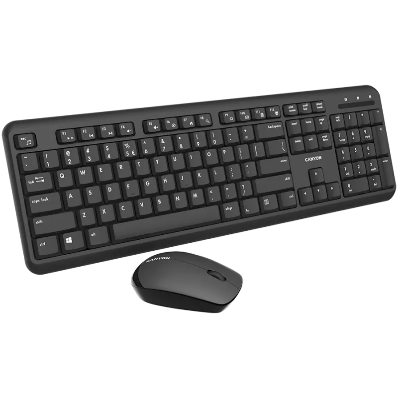 Conjunto de teclado y ratón inalámbrico CANYON CNS-HSETW02-UK/US negro Velvet — conjunto combo inalámbrico compacto con receptor USB