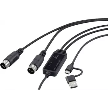 Renkforce RF-6439636 adaptador USB, MIDI [2x conector macho DIN de 5 polos - 1x USB-C®, USB-A] negro 2 m (RF-6439636)