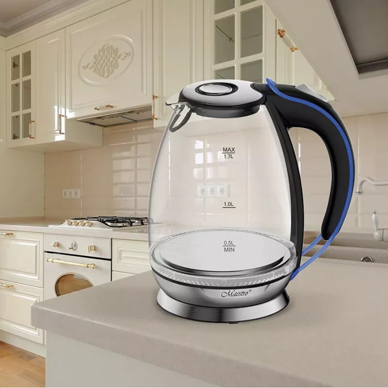 Hervidor de agua Maestro MR-054, 1,7 l, 2200 W, carcasa de cristal, retroiluminación azul, resistencia oculta