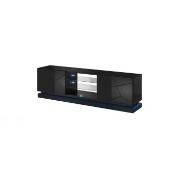 Mueble de TV Cama QIU 200 MDF negro brillante/negro brillante