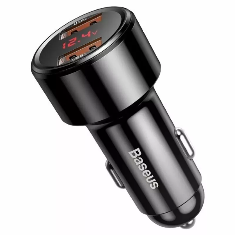 Baseus Magic CCMLC20A-01 cargador de coche, 2x USB-A QC 3.0, 45 W, 6 A, pantalla de voltaje, negro