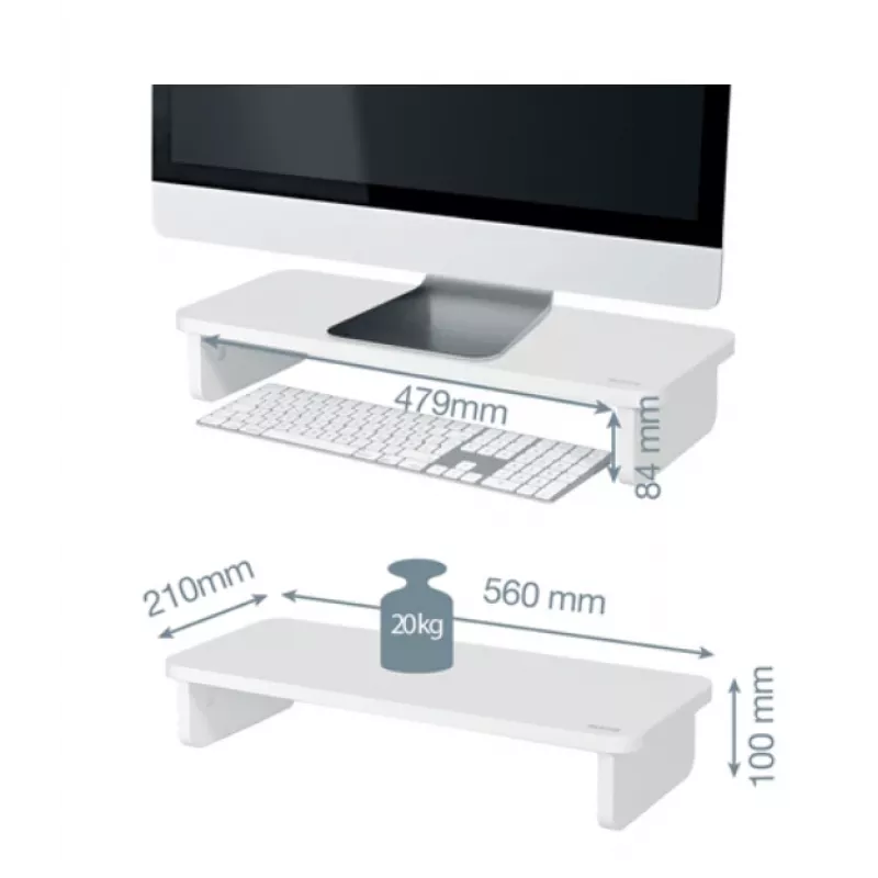 Soporte para monitor LEITZ Freestanding 64340001 — soporte de mesa para pantallas de 61 cm (24 pulgadas), capacidad de carga 20 kg, altura ajustable, blanco