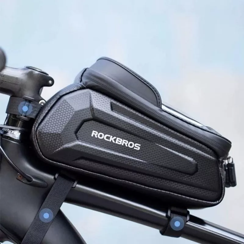 Rockbros B68 Bolsa de cuadro para bicicleta con bolsillo para móvil 1,7 l negra