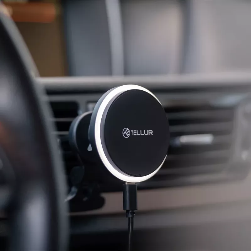 Cargador inalámbrico para coche Tellur TLL151431 compatible con MagSafe 15W Negro para smartphones