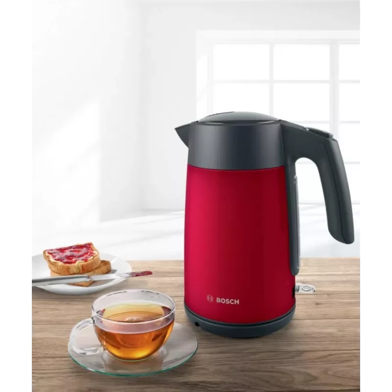 Hervidor eléctrico Bosch TWK7L464 – capacidad 1,7 L, 2400 W, rojo, carcasa de plástico