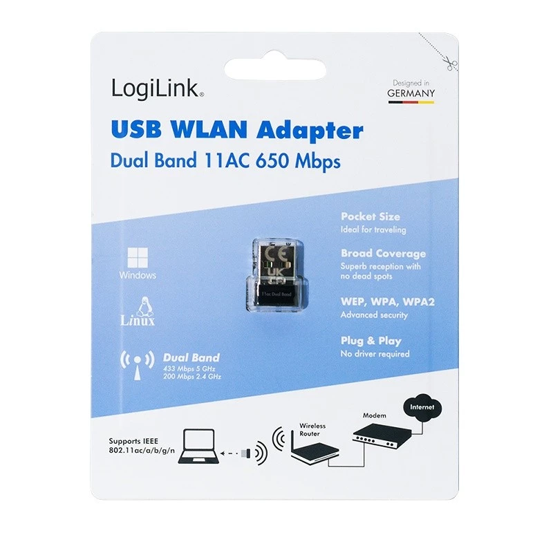 Adaptador USB inalámbrico WLAN, 11ac, 650 Mbit