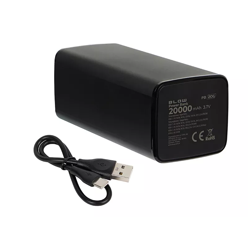 Powerbank portátil BLOW PB20G 20000mAh PD 65W, entrada/salida USB-C, 2 salidas USB-A, negro
