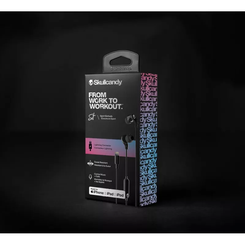 Skullcandy | Auriculares deportivos | Set | In-ear | Micrófono | Cancelación de ruido | Negro