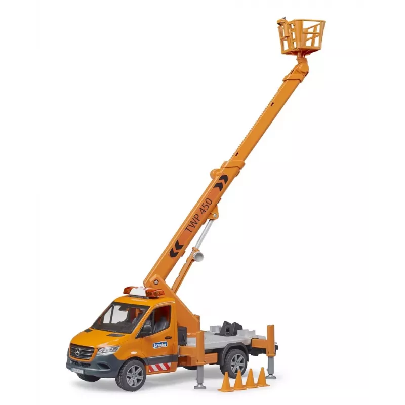 Vehículo BRUDER MB Sprinter plataforma elevadora edad recomendada 3+
