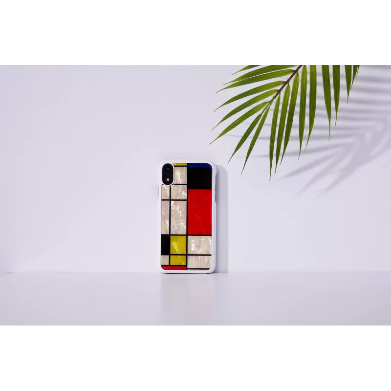Funda para smartphone iKins para iPhone XR Mondrian White — funda trasera rígida protectora